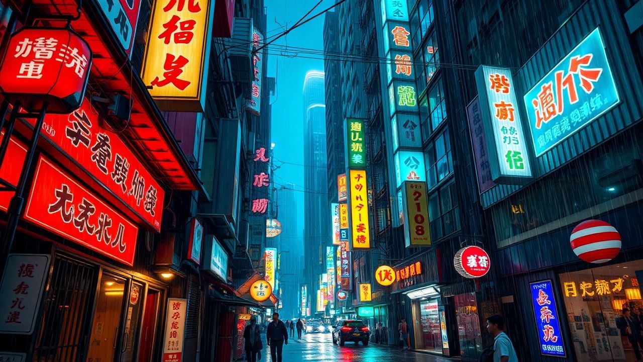 Futuristic Hong Kong Alley Neon Dreams