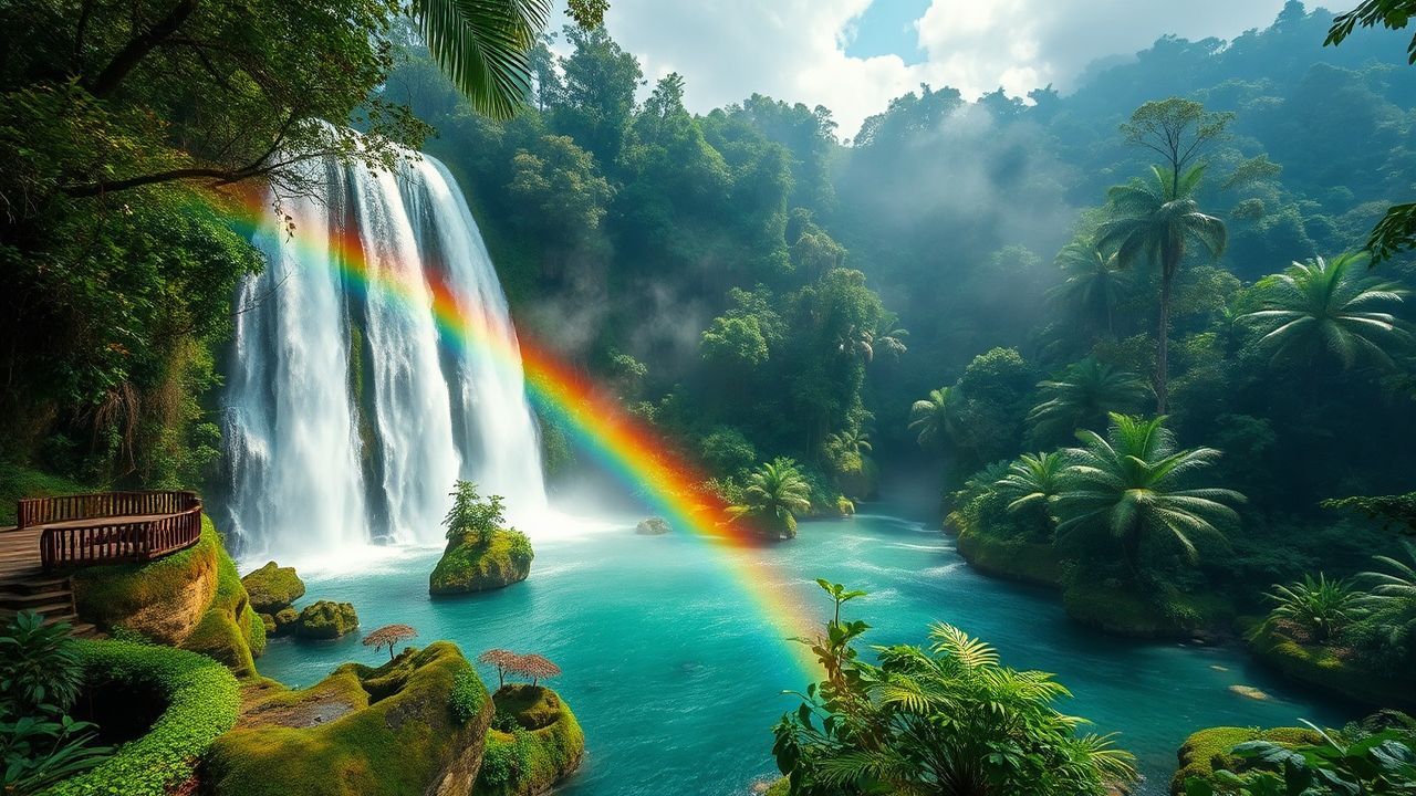 Enchanting Jungle Waterfall Hidden in the Mist