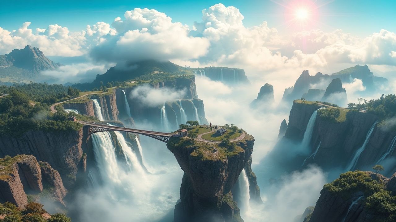 Celestial Floating Islands Waterfalls Magic