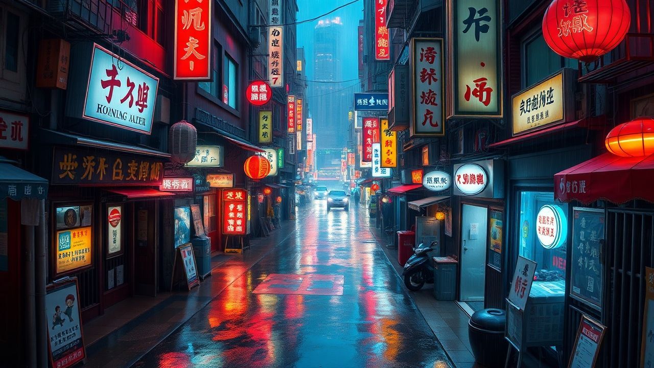 Holographic Hong Kong Alley Neon Dreams