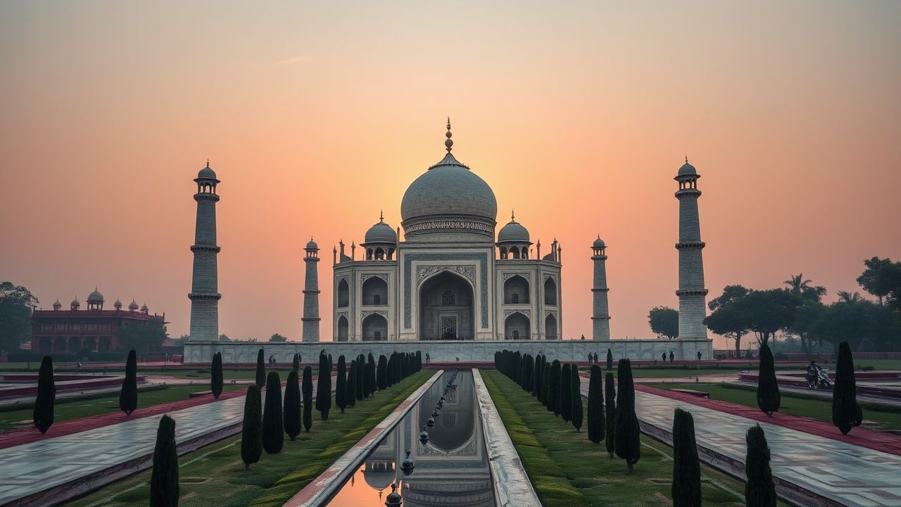 Magnificent Taj Mahal Symmetry at Sunrise
