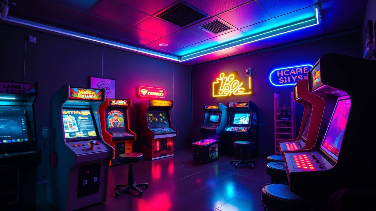 Vintage Arcade Cabinet Glow Neon Dreams