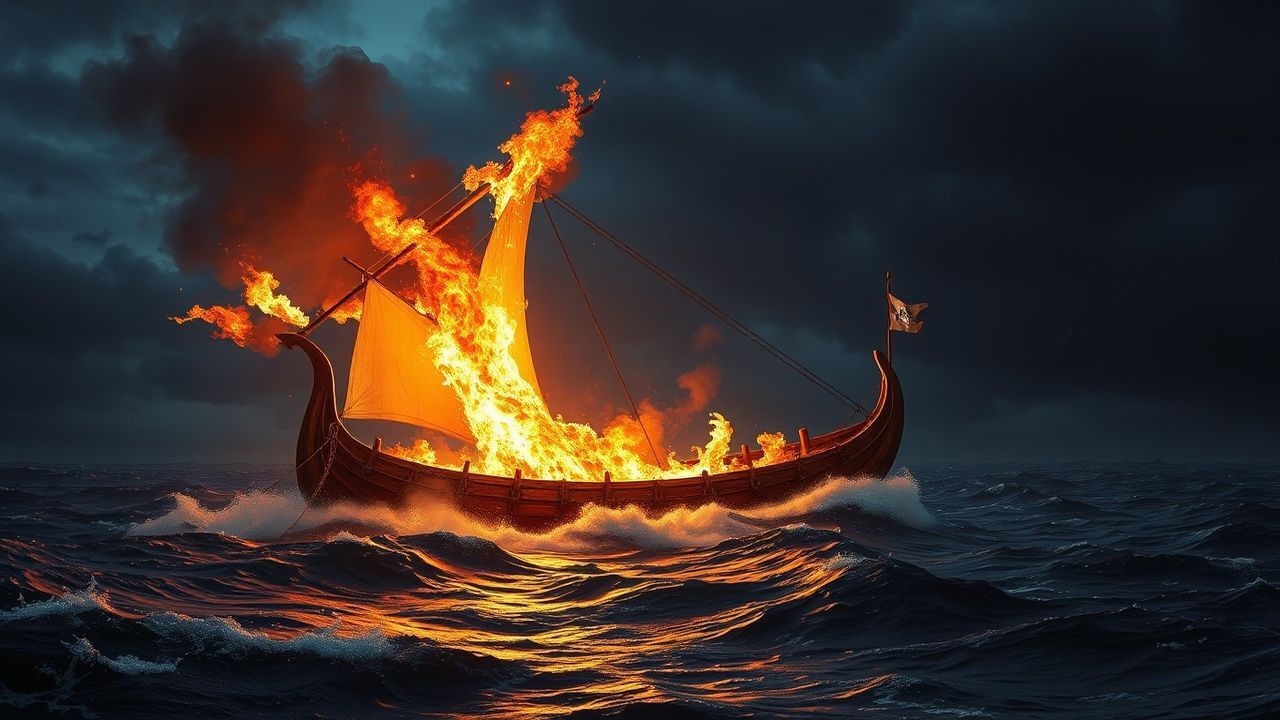Gothic Viking Funeral Burning by Night