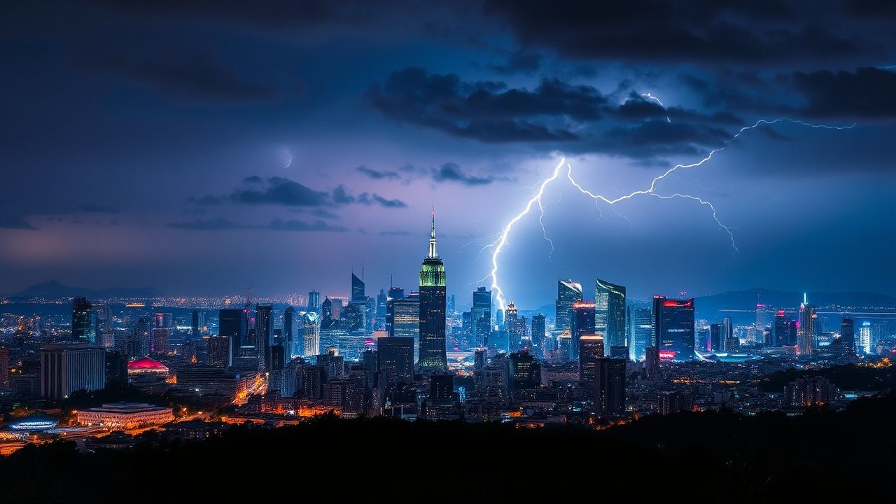 Majestic Lightning Bolt City by Night