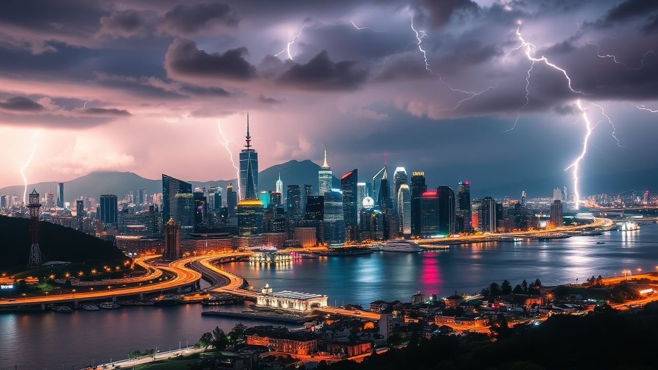 Majestic Lightning Bolt City by Night