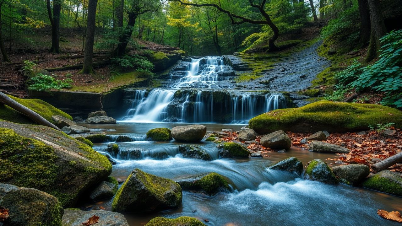 Verdant Forest Stream Mossy Serenity