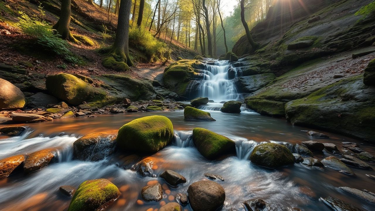 Verdant Forest Stream Mossy Serenity