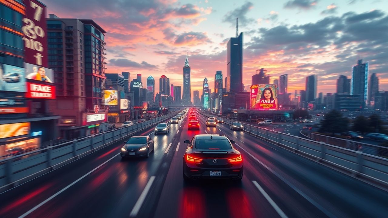 Luminous Flying Cars Traffic Neon Dreams