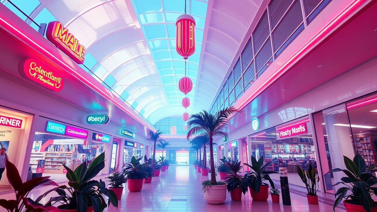 Liminal Empty Mall 90s Neon Dreams