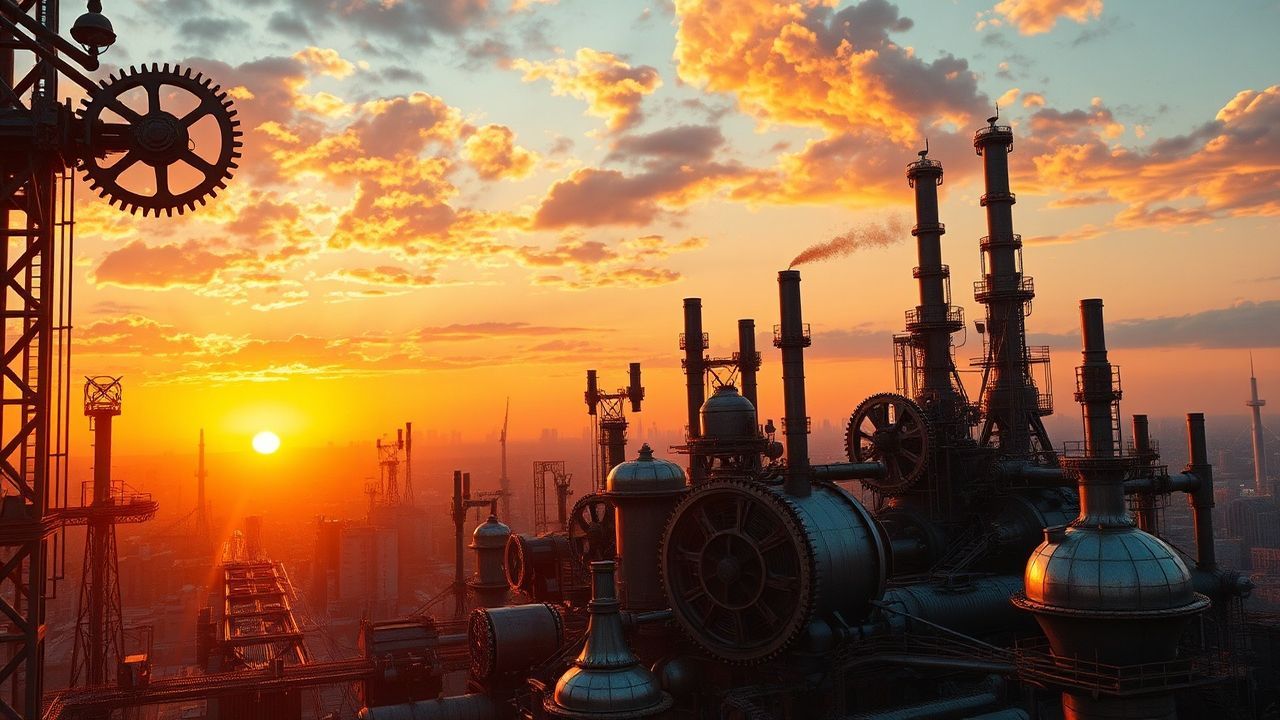 Clockwork Steampunk City Brass at Sunset