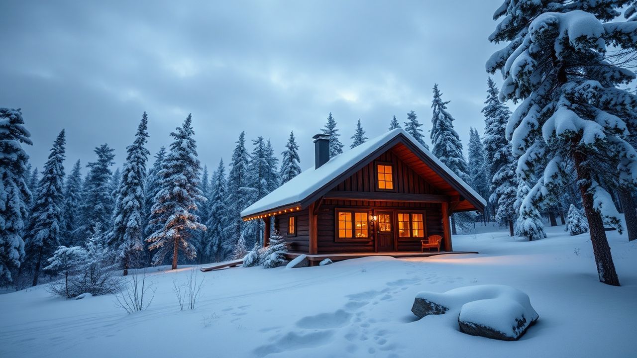 Frozen Scandinavian Cabin Isolation in Winter