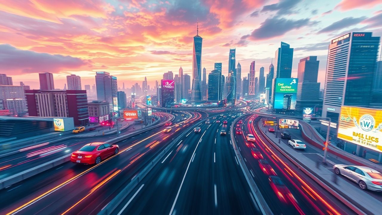 Chromatic Flying Cars Traffic Neon Dreams