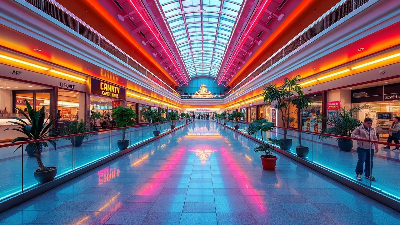Retro Empty Mall 90s Neon Dreams