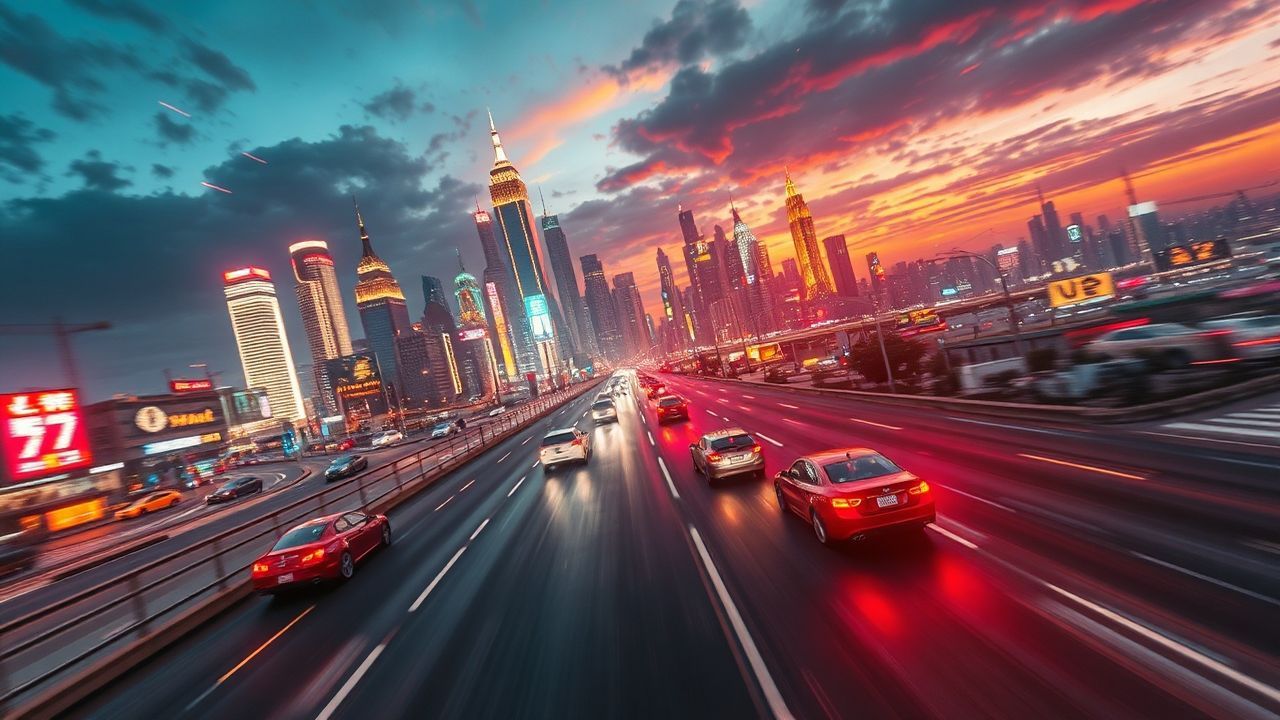 Digital Flying Cars Traffic Neon Dreams