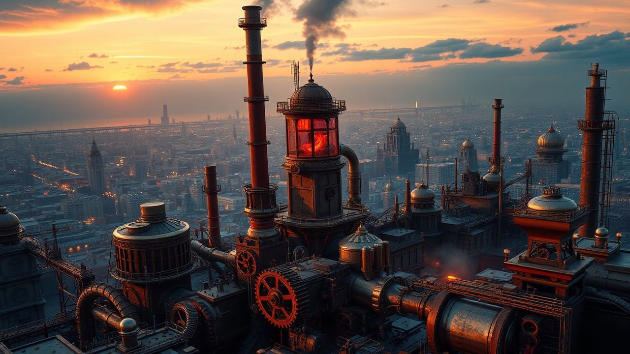 Brass Steampunk City Brass at Sunset