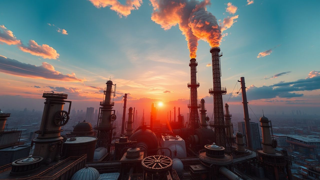 Brass Steampunk City Brass at Sunset