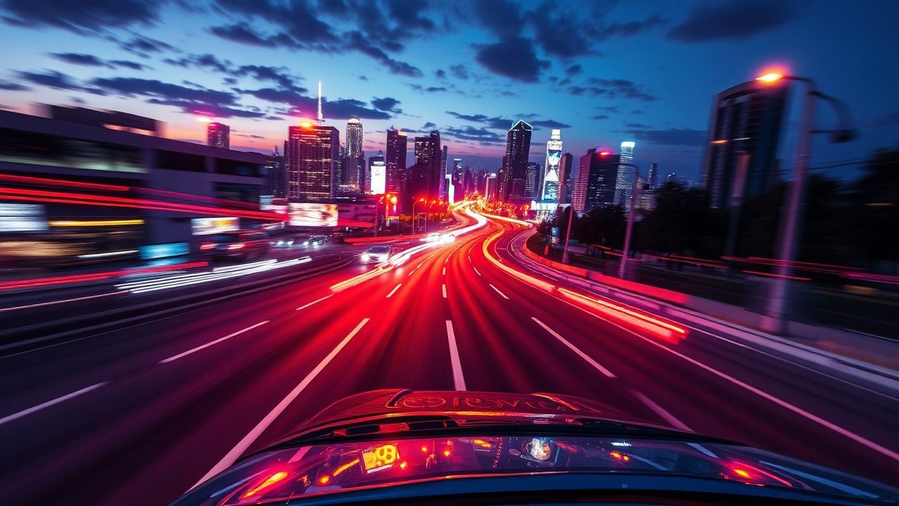 Glowing Outrun Drive City by Night