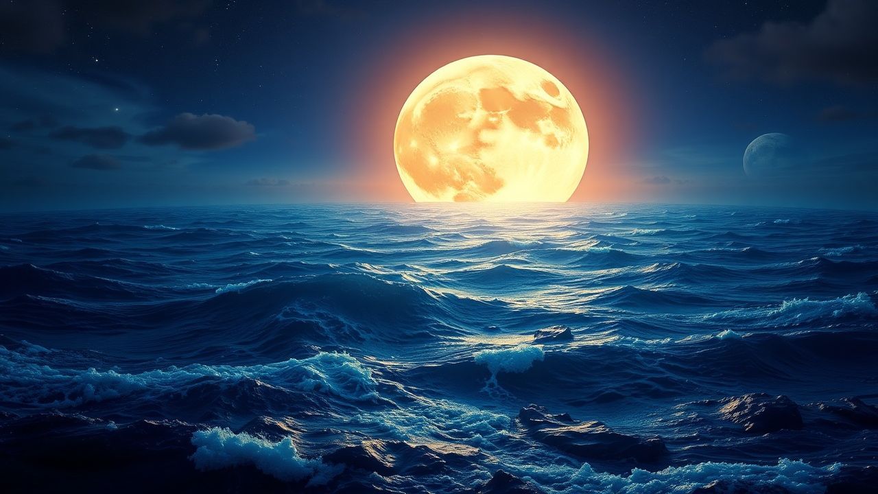 Otherworldly Giant Moon Touching by Night