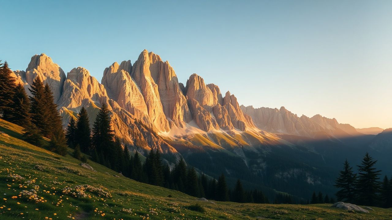 Tranquil Dolomites Peaks Alpine in Golden Light