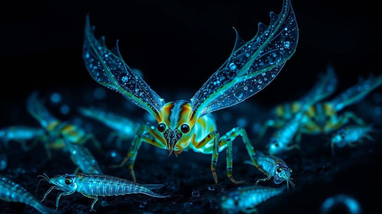 Oceanic Bioluminescent Deep Creatures Glow