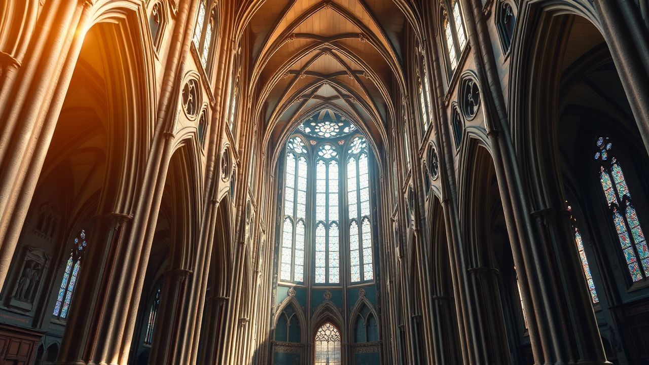 Towering Gothic Cathedral Buttresses Drama