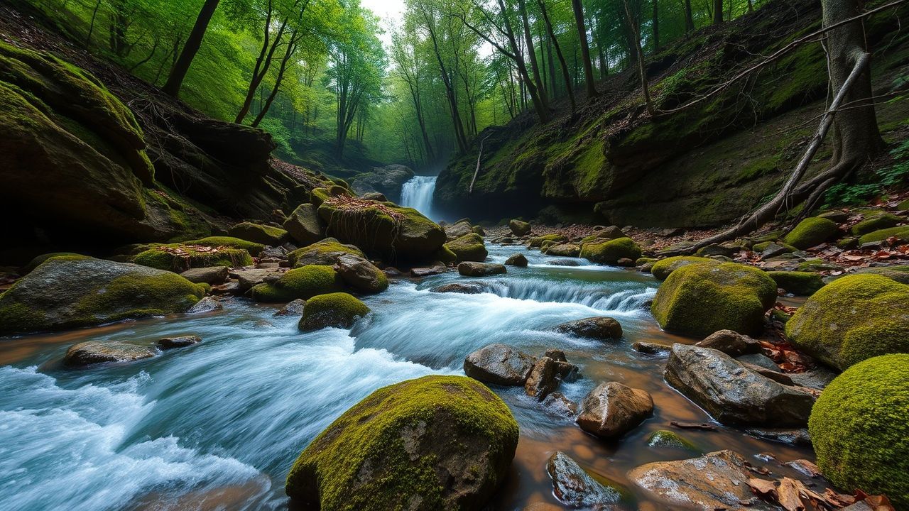 Breathtaking Forest Stream Mossy Serenity