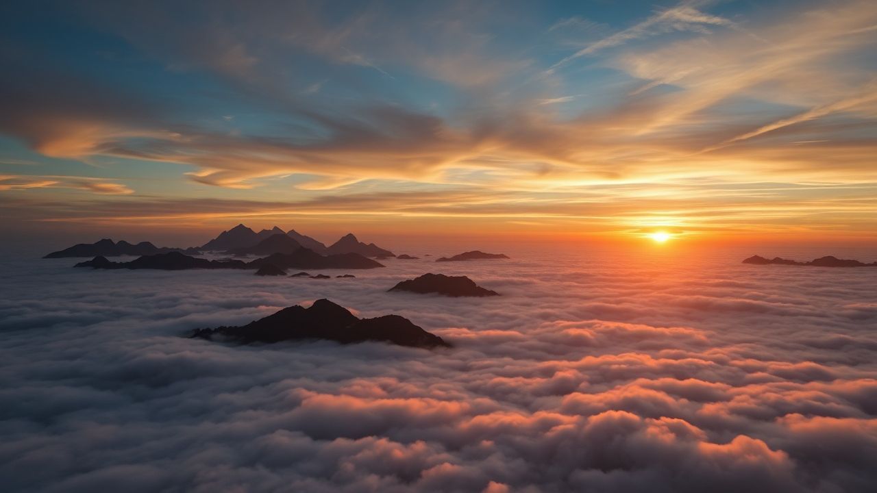 Dramatic Sea Clouds Peaks in the Mist
