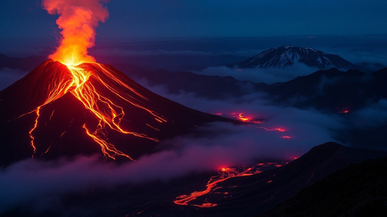 Ethereal Volcanic Eruption Lava by Night