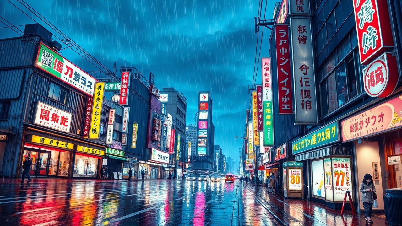 Enchanting Tokyo Street Signs in the Rain