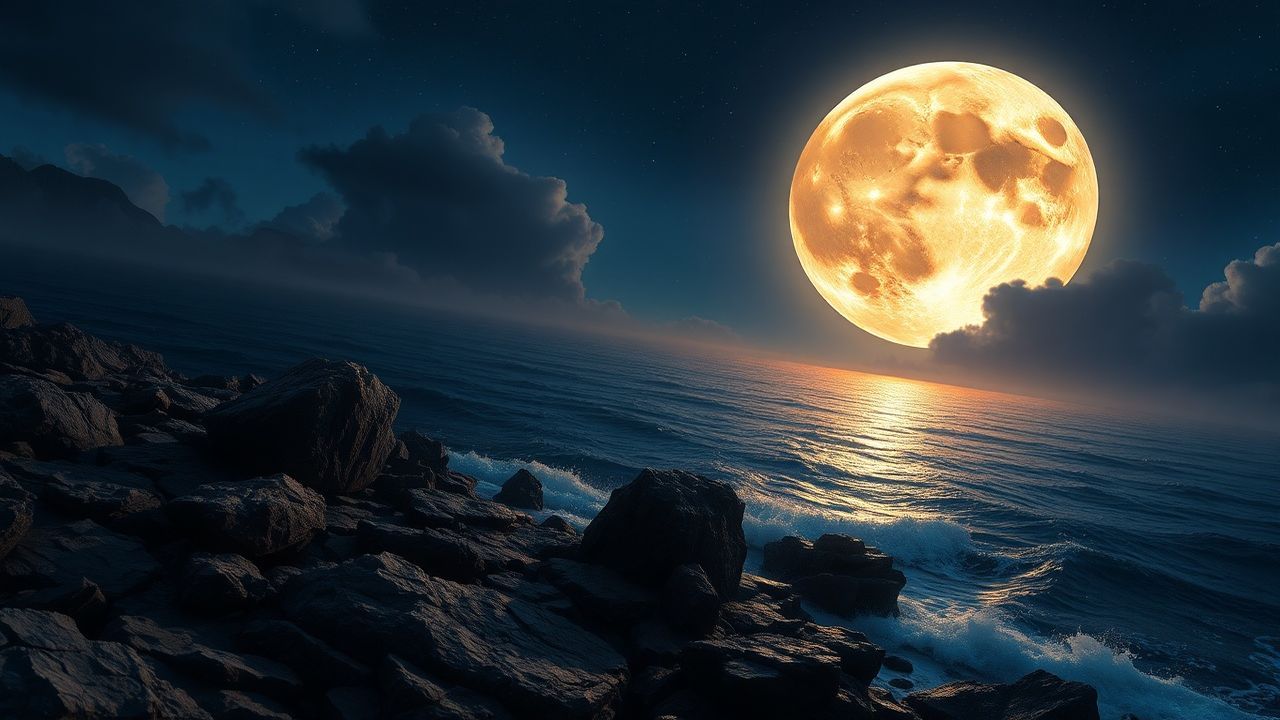 Surreal Giant Moon Touching by Night