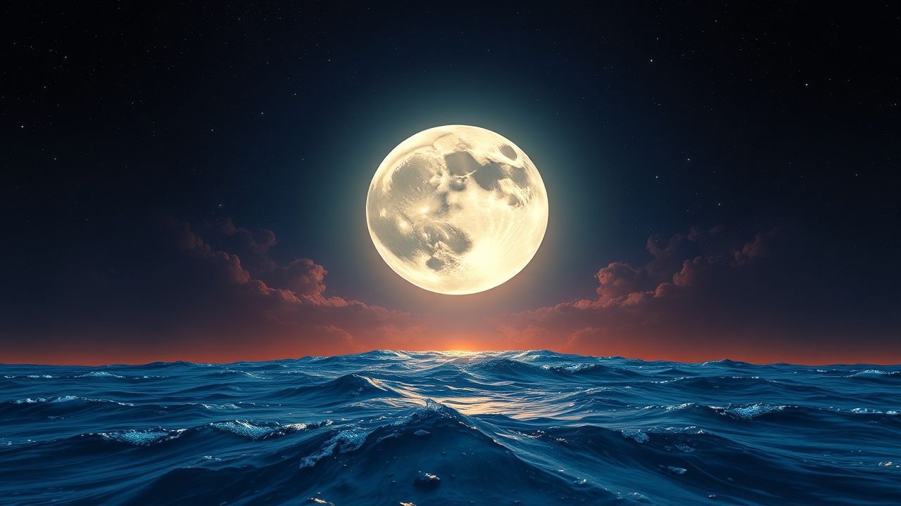 Dreamlike Giant Moon Touching by Night