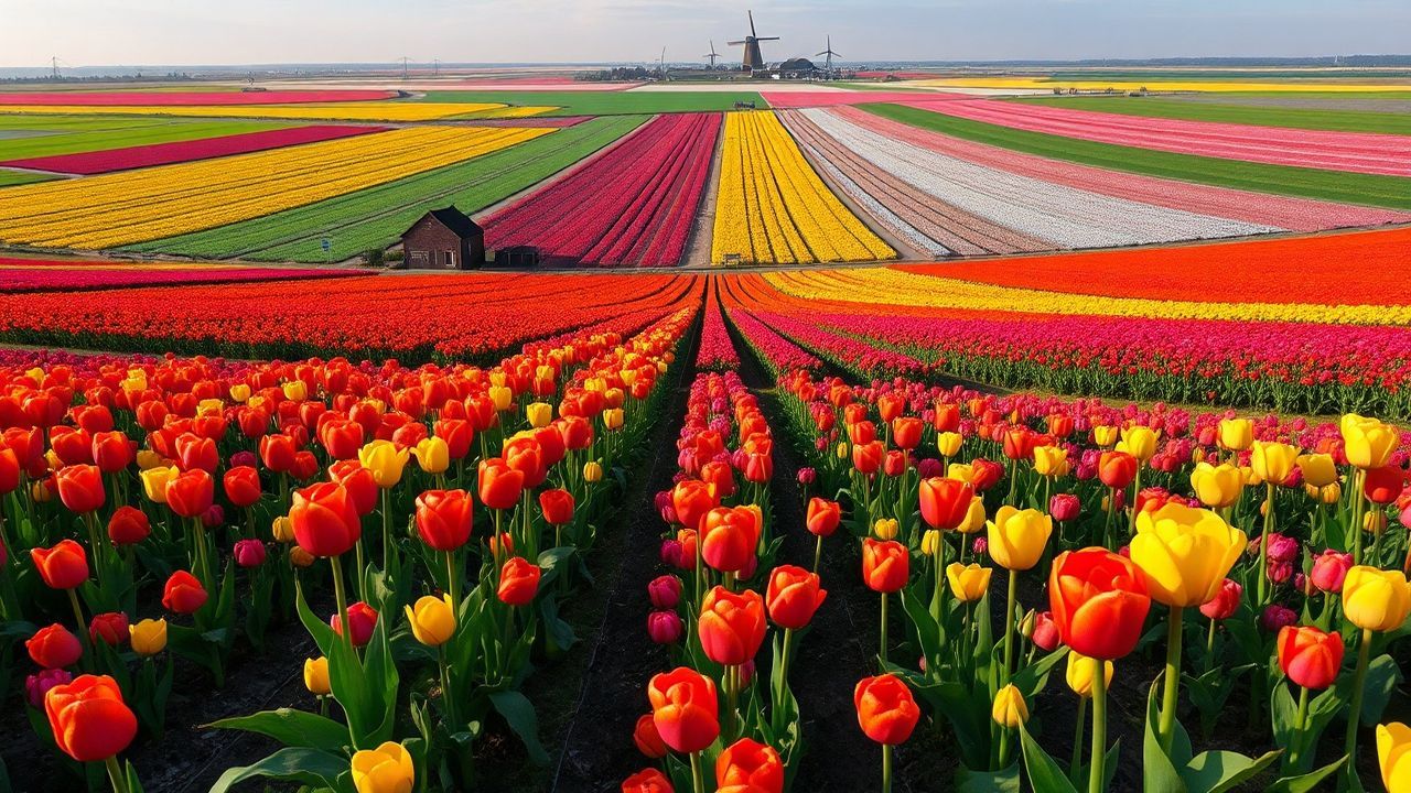 Dramatic Tulip Fields Netherlands from Above