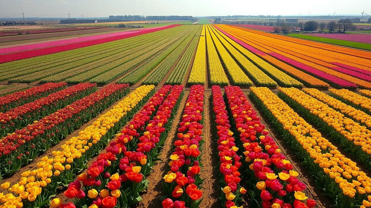 Serene Tulip Fields Netherlands from Above