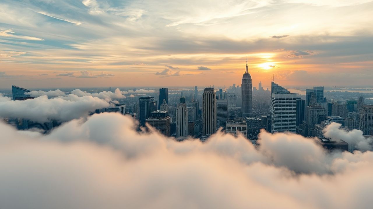 Metropolitan Rooftop Skyline Clouds Panorama
