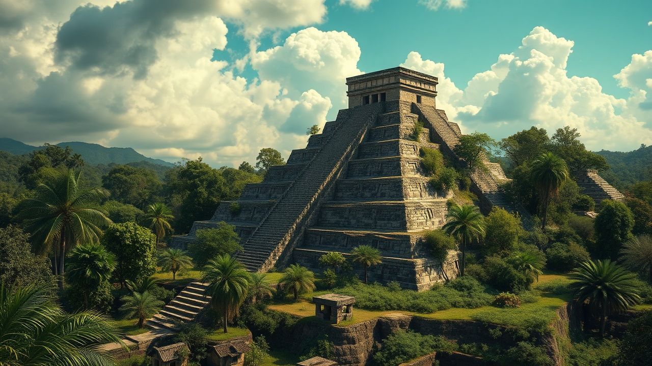 Ancient Mayan Pyramid Jungle Ruins