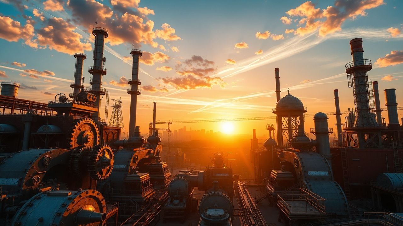 Victorian Steampunk City Brass at Sunset