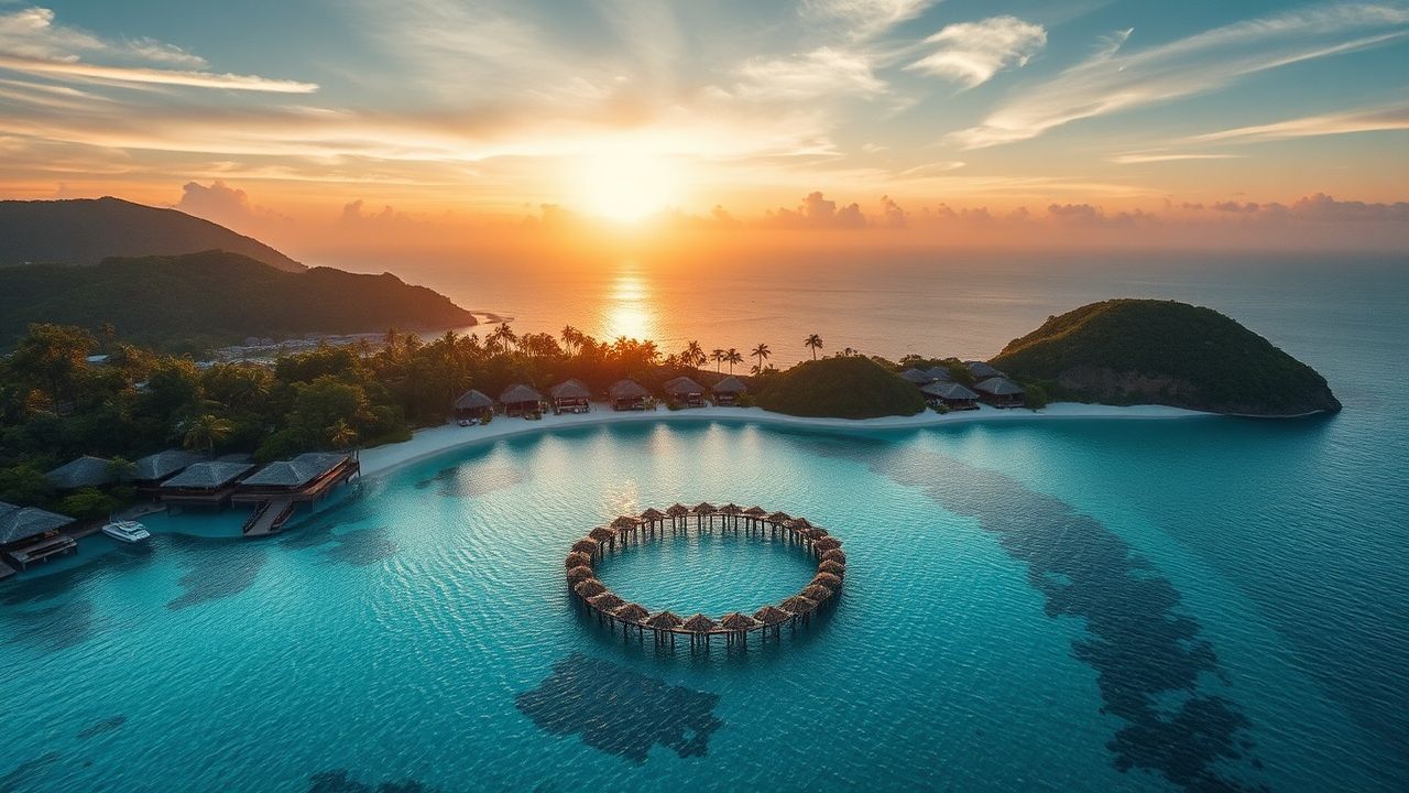Pristine Tropical Island Beach from Above