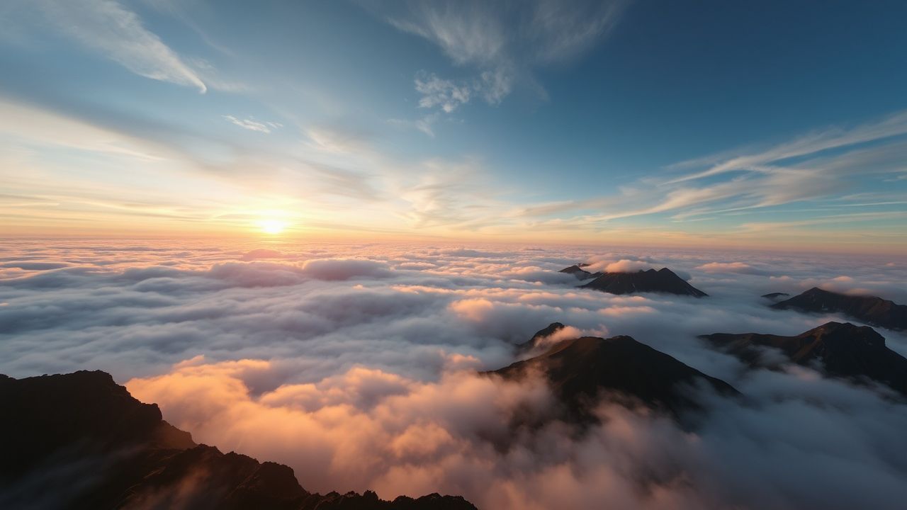 Dramatic Sea Clouds Peaks in the Mist