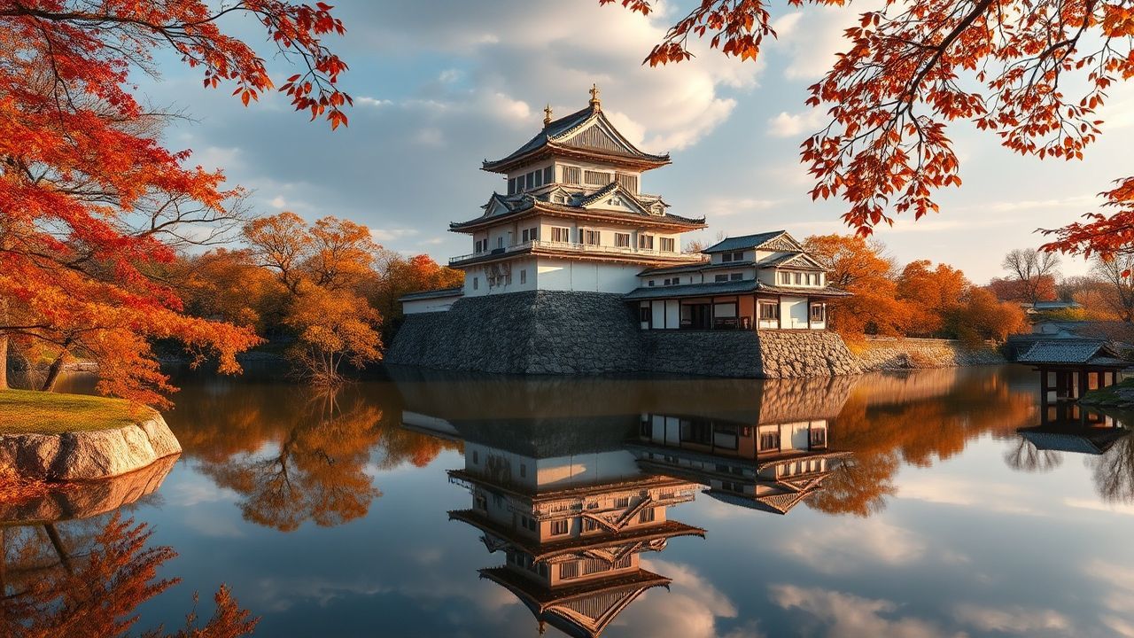 Timeless Japanese Castle Maple in Autumn