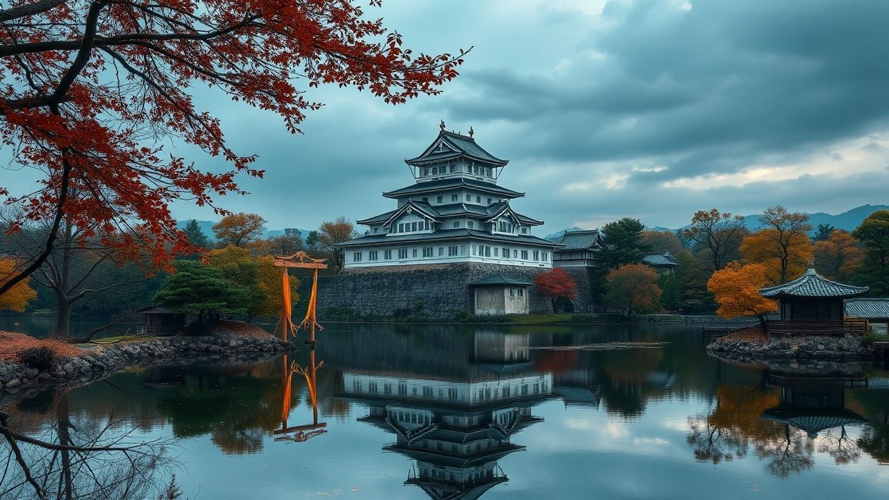 Serene Japanese Castle Maple in Autumn