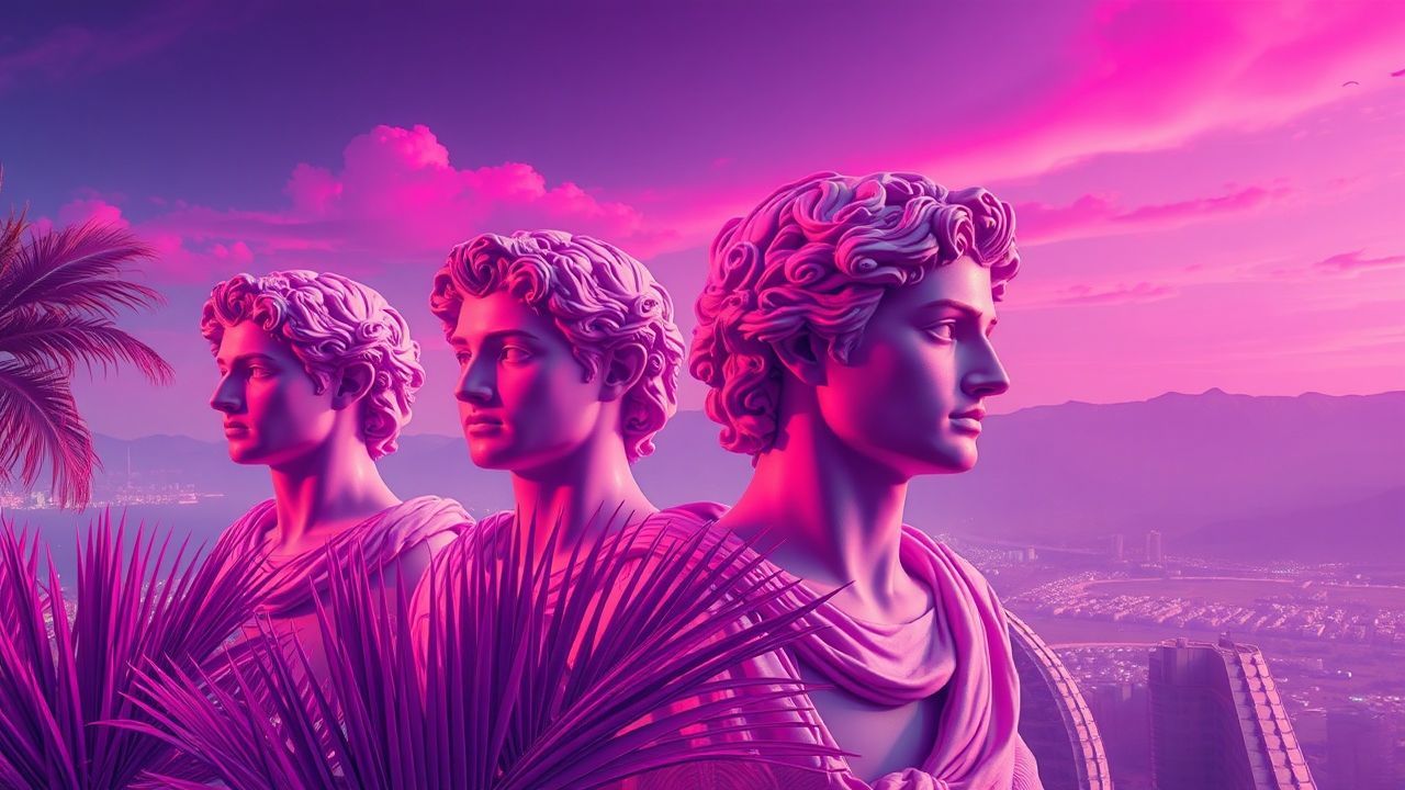 Vivid Vaporwave Roman Busts