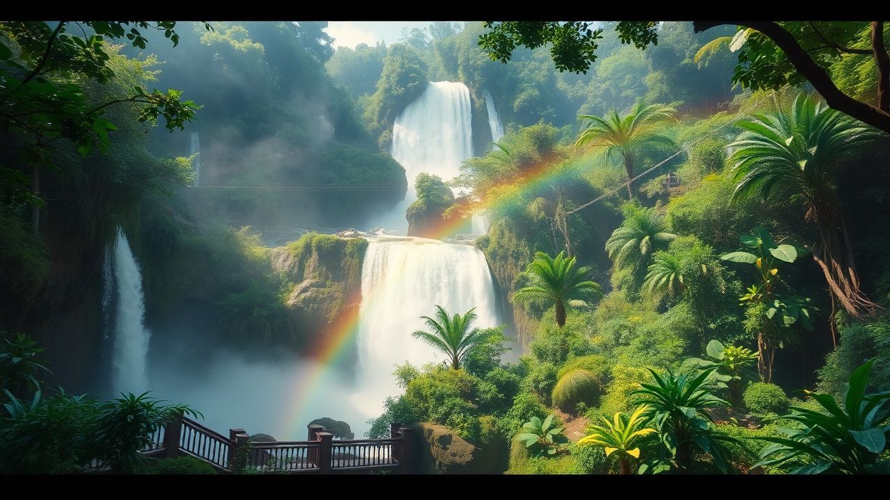 Ethereal Jungle Waterfall Hidden in the Mist