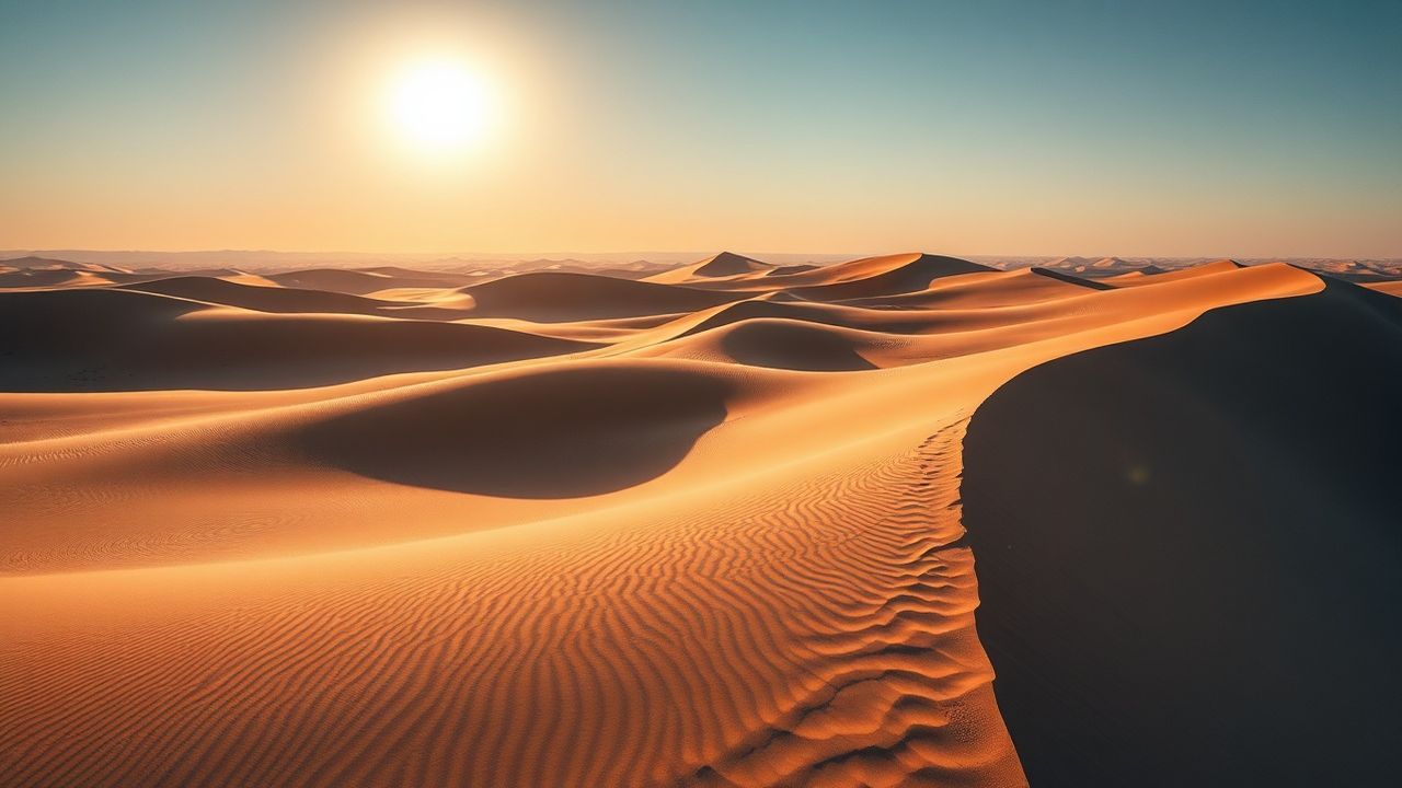 Golden Sand Dunes Shadows from Above