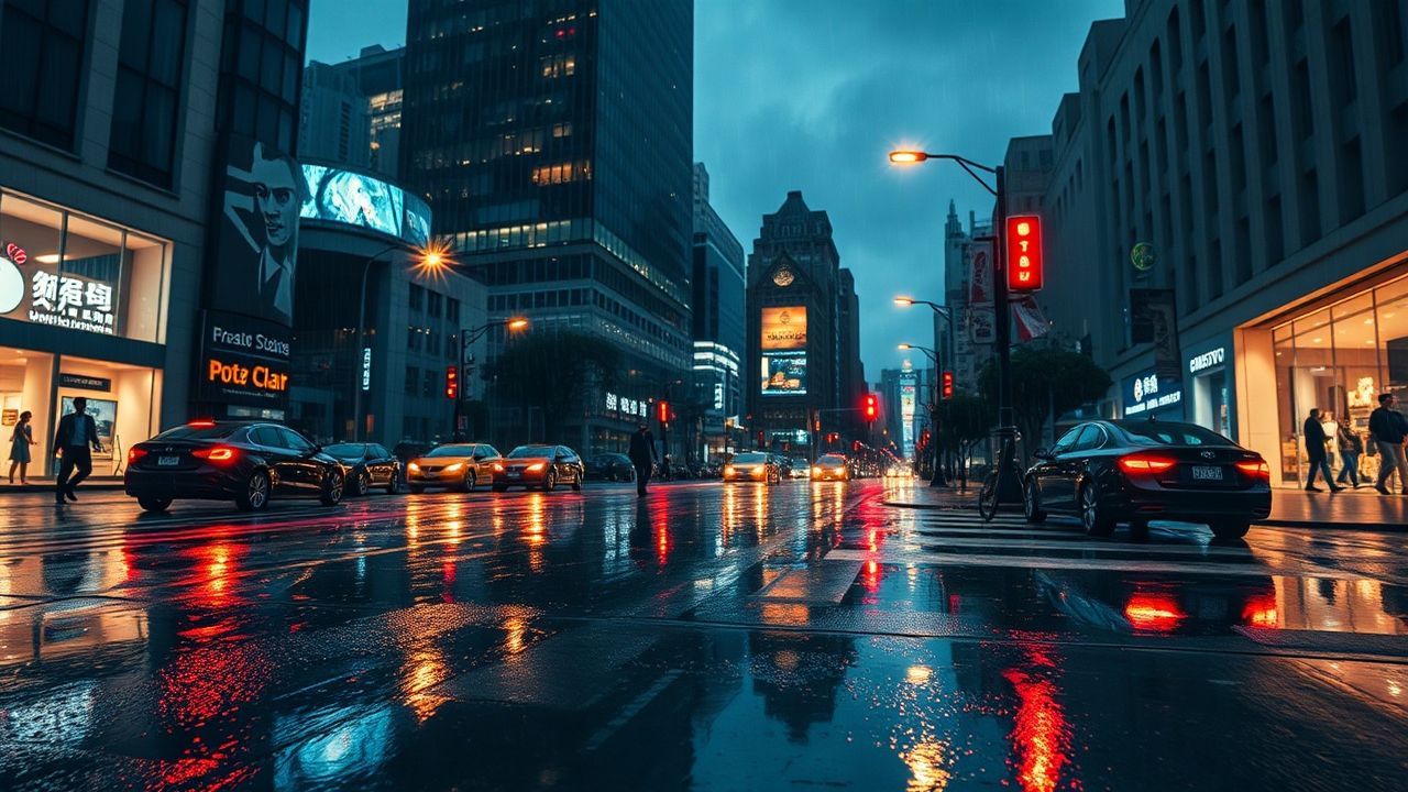 Electric Street Reflections Lights in the Rain