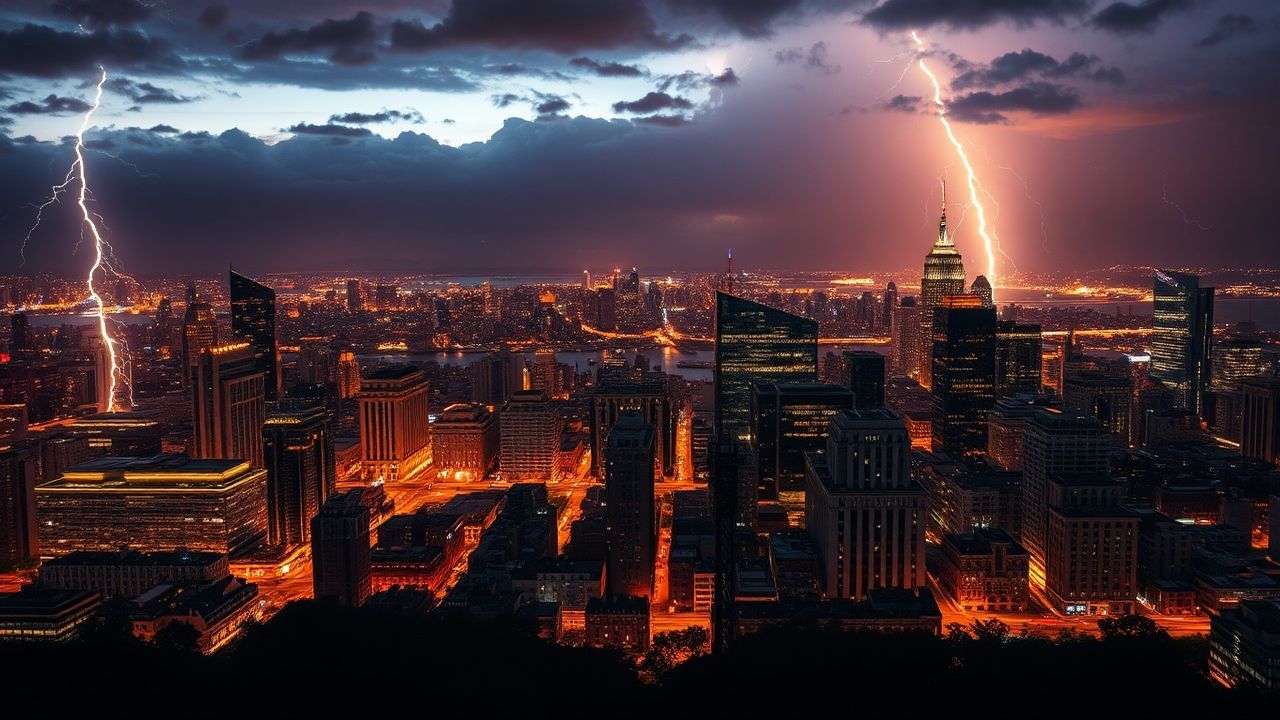 Wild Lightning Bolt City by Night