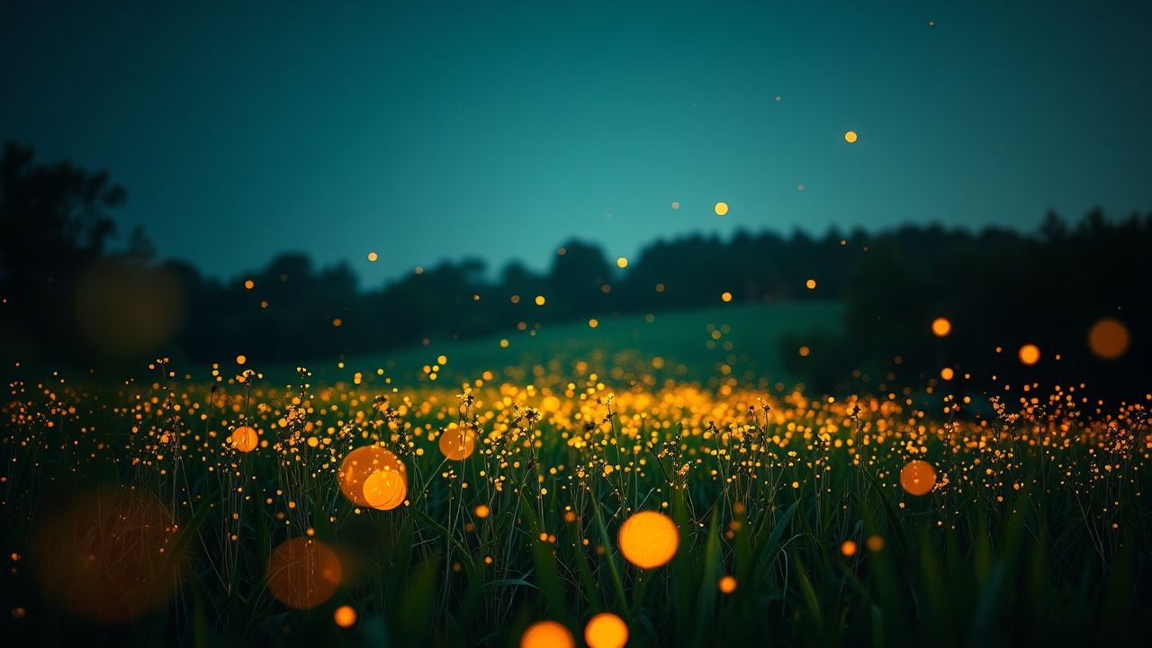 Breathtaking Fireflies Field Warm by Night