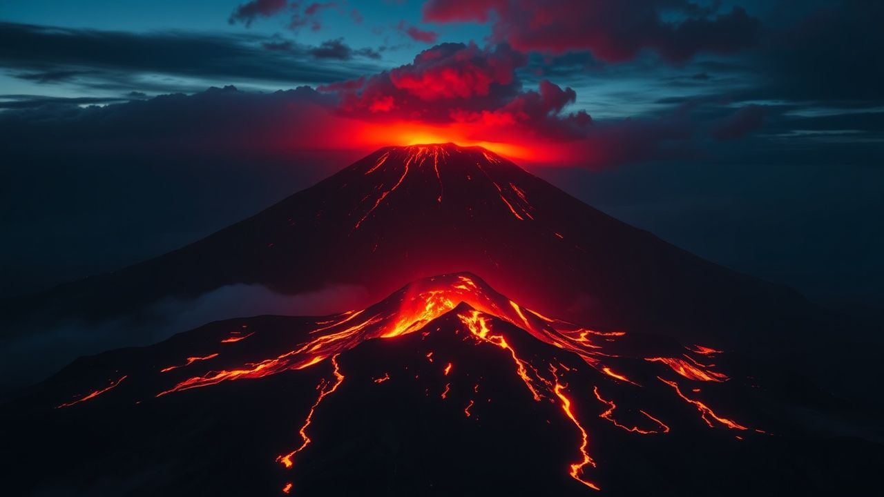 Serene Volcanic Eruption Lava by Night