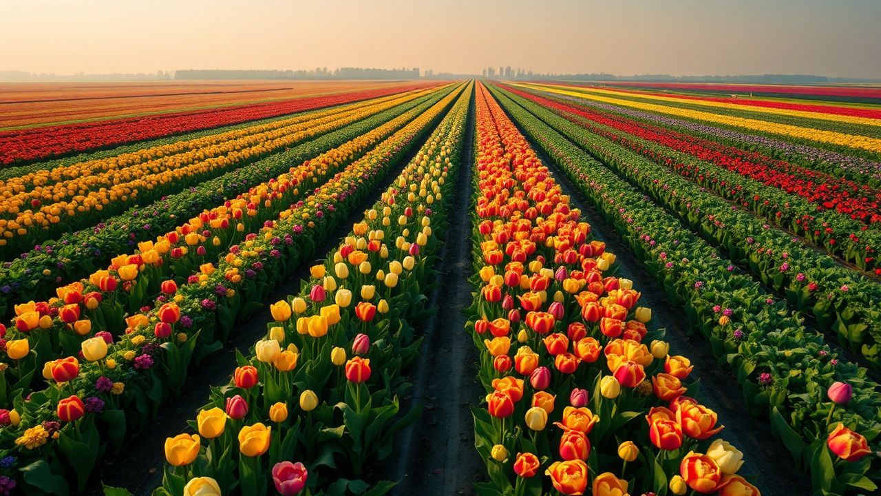 Dramatic Tulip Fields Netherlands from Above