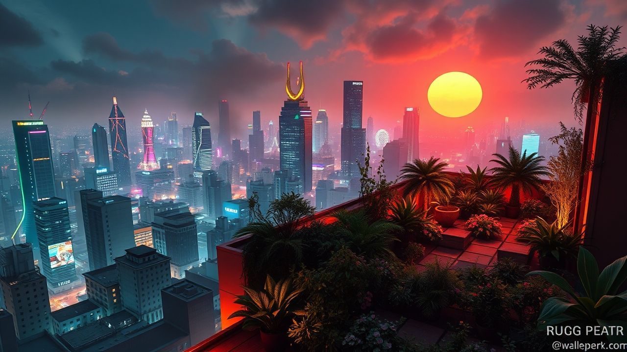 Vivid Rooftop Garden Oasis by Night