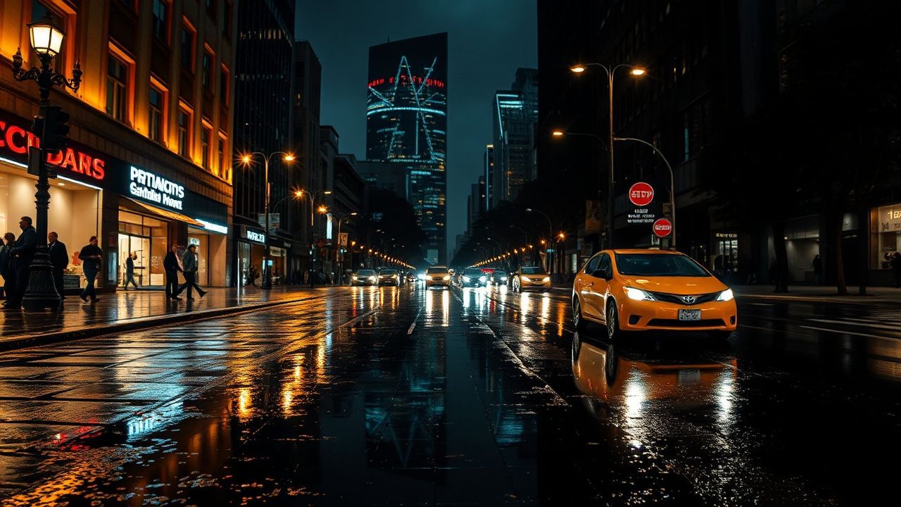 Luminous Street Reflections Lights in the Rain